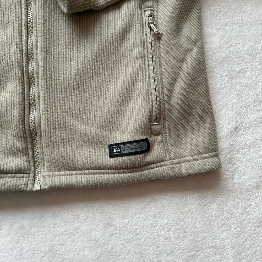 REI Women’s Jacket Tan Full Zip Fleece Sweater Mock Neck - Picture 3 of 8